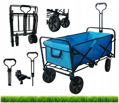 Immagine prodotto di Carrello da spiaggia - Azzurro - 145 L - Pieghevole - Borsa in omaggio - 10 kg - Carrello pieghevole - Carrello da giardino