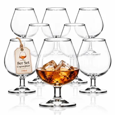 Produktbild von 8er Set Cognacgläser 370 ml – Bauchige Cognacschwenker aus Glas – Brandygläser für Cognac & Spirituosen – Spülmaschinenfest – Bar Gläser Set, KI-generiertes Bild