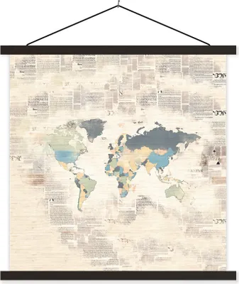 Produktbild von MuchoWow® Textilposter Weltkarte - Farben - Zeitungspapier 40x40 cm mit schwarzem Rahmen - Fotos
