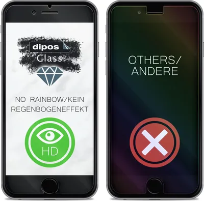 Two smartphone screens are shown side-by-side, one displaying a product advertisement and the other a comparison.