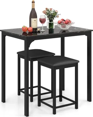 Immagine prodotto di Set da pranzo 3 pezzi - Tavolo da bar con 2 sgabelli - Sedute imbottite - Legno - Richiede assemblaggio - Nero