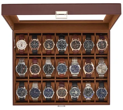 Produktbild von Uhrenbox Uhrenkasten Uhrenkoffer - 21 Fächer - Espressobraun - Kunstleder - 37,5 x 28,6 x 9 cm