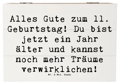 Produktbild von Mr. & Mrs. Panda holzschachtel Spruch 11. Geburtstag 22 x 15 cm - Weiß - Geschenk, Aufbewahrungsbox Holz, Box, Geschenkbox, Glückwunsch, Kreativität, Feiertag, fotobox