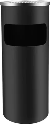 Produktbild von Abfallbehälter mit Ascher - Standmodell - Edelstahl - Fassungsvermögen 15 l - Zigaretten-Löschplatte - 25×61 cm - Inneneimer 22×32 cm - Schwarz