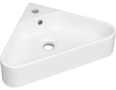 Productafbeelding van Keramische wasbak Ava - hoekmodel, hangend - wit, glanzend - 56x34 cm