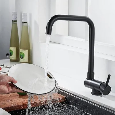 Productafbeelding van Unyqoos® Uittrekbare keukenkraan, mat zwart – Spoelkraan met 90° uittrekfunctie, 360° draaibare uitloop, gemaakt van SUS304, 7 cm uittrekhoogte