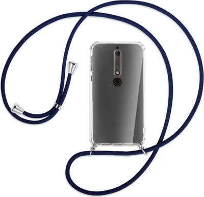 Produktbild von Handykette Backcover-Schutzhülle mit Band (Metall silberfarben) für Nokia 6.1 - dunkelblau