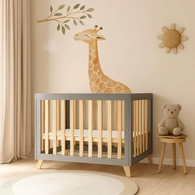 Produktbild von ATB OAK Baby Laufstall aus Eichenholz – Grau/Natur