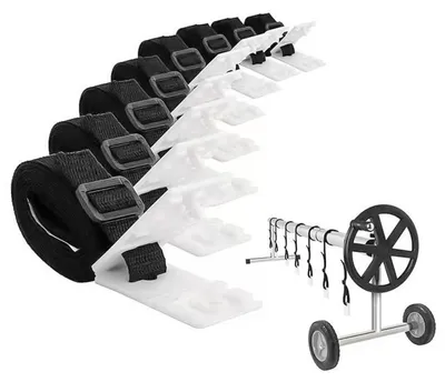 Immagine prodotto di Kit di fissaggio - Cinghie di fissaggio - Nylon resistente - Nero - Pellicola per piscine - Piscina universale - Adatta per piscine fuori terra - 8...