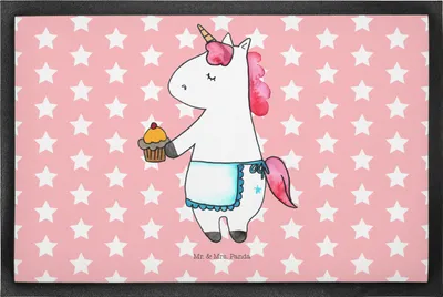 Produktbild von Mr. & Mrs. Panda fußmatte Einhorn Muffin 50 x 75 cm - Rot Pastell - Geschenk, Eingangsmatte, Türmatte, Schmutzfangmatte, Backen, Geburtstag, Geburtstagsgrüße, Grüße
