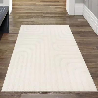 Immagine prodotto di Tappeto scintillante per il soggiorno con motivo a linee a due trame in color crema Dimensioni - 80 x 300 cm