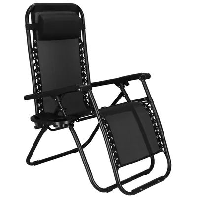 Produktbild von Sonnenliege Liegestuhl mit Kopfstütze Relaxstuhl 110 x 80 x 67 cm Getränkehalter Armlehnen Klappbar Zero Gravity