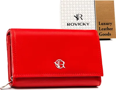 Obrázek produktu pro Rovicky | Červená dámská kožená peněženka s RFID ochranou, červená, 15,5 x 9,5 cm