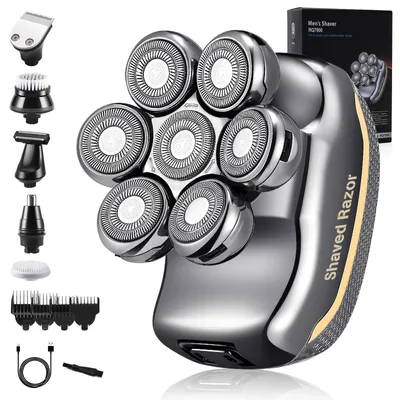 Productafbeelding van Scheerapparaat heren elektrisch, 6-in-1, scheerapparaat voor kaal scheren, heren, 0 mm, grijs, elektrische scheerapparaat voor mannen, 7D