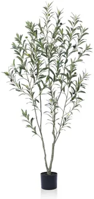 Image de Olivier artificiel, 150 cm, avec tronc en bois naturel et fruits réalistes, pour la décoration d'intérieur et de bureau - Grandes plantes artificielles d'intérieur, 1 pièce