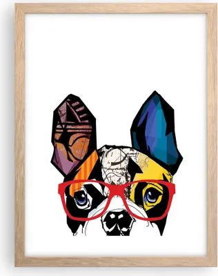 Produktbild von Gerahmtes Poster - Rahmen in heller Eiche - Hund Brille Bunt Bulldogge - 30x40 cm - Wand Bild - Wanddeko - Wandbilder - Wandposter - Bilderrahmen - Bilder - Kunstdruck - Wandbild - P2NPA30x40-3206