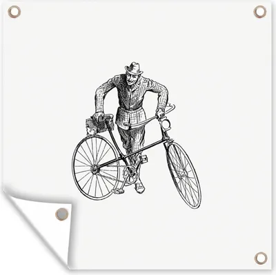 Obrázok produktu pre MuchoWow® Vonkajší plagát - Záhradná dekorácia ochrana súkromia - Záhradné plagáty pre záhradu - Bicykel - Muž - Vintage - 200x200x0.2cm