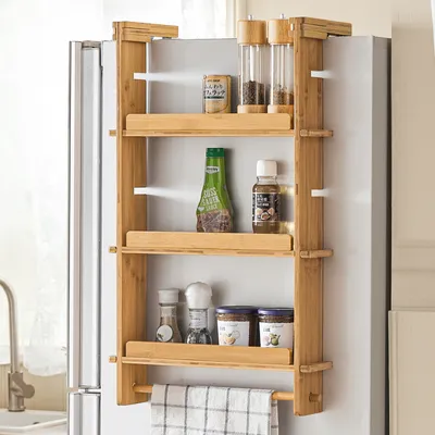 Produktbild von SoBuy KCR03-N Design Hängeregal für Kühlschrank Gewürzregal mit 3 verstellbaren Ablagen Küchenregal aus Bambus Natur BHT ca: 42x73x10cm