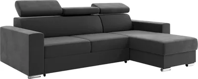 Produktbild von MEBLINI Schlafcouch mit Bettkasten - Ecksofa mit Schlaffunktion - Sofa mit Relaxfunktion und Kopfstützen - Couch L-Form - Eckcouch - Wohnlandschaft - VOSS - 242x168x79cm Rechts - Dunkelgrau Samt