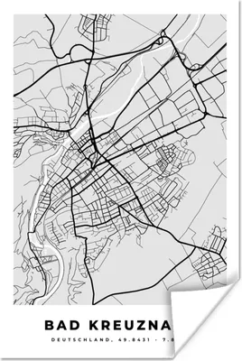 Produktbild von MuchoWow® Poster Stadtplan - Bad Kreuznach - Karte - Deutschland 20x30 cm - Papierdruck