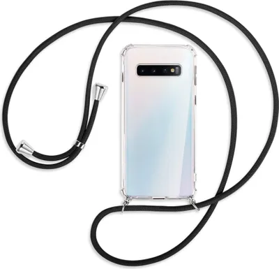 Produktbild von Handykette Backcover-Schutzhülle mit Band (Metall silberfarben) für Samsung Galaxy S10 - schwarz