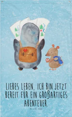 Produktbild von Mr. & Mrs. Panda Gobelin Pinguin & Maus Wanderer - Eisblau - Geschenk, Wandschmuck, Abenteuer, Wandteppich, Wandern, Hängedeko, Tapestry, Wandbild
