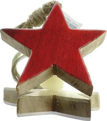 Produktbild von Weihnachtsanhänger Massivo Stern Rot & Natur 15 cm - Holz
