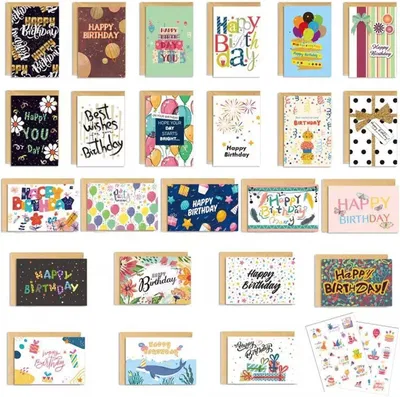 Zdjęcie produktu dla Kartki urodzinowe zestaw 24 sztuki, 20x15 cm, z kopertami, na urodziny