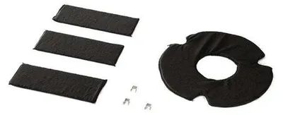 A set of charcoal filters and clips for a kitchen hood.