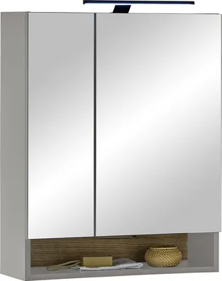 Produktbild von Badezimmerspiegelschrank >Denver< LED, Steckdose, grau matt / evoke eiche Nachbildung - 60x75x22 (BxHxT)