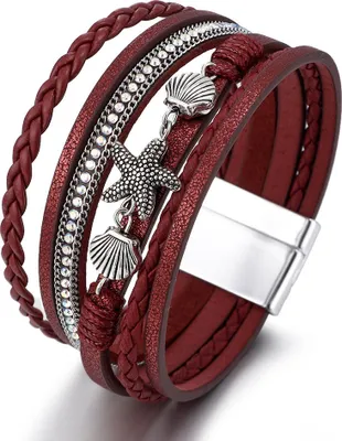 Produktbild von Lederarmband mit Muschelwicklung und einem roten Seestern