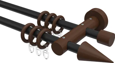 Produktbild von Interdeco Gardinenstange / Vorhangstange Schwarz / Nussbaum lackiert, Typ Adrian Holly (Kegel), 16 mm Ø 2-läufig, 480 cm