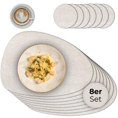 Produktbild von Ovales Tischset mit Glasuntersetzer, 8er Set, in Beige meliert