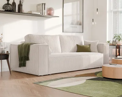 Produktbild von Freistehendes Polstersofa BALI mit Schlaffunktion und Stauraum Schlafsofa Wohnzimmer Couch modernen Sofa Moderner Cordstoff Beige