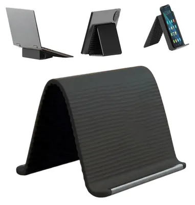 Produktbild von Flexibler Universal-Handy- & Tablet-Ständer, Silikon & Aluminium, biegsam, rollbar, tragbar für Schreibtisch, Bett & Laptop