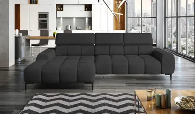 Produktbild von Polsterecke gepolstertes Ecksofa L-förmig Links Ecksofa mit Schlaffunktion Sofa mit Schlaffunktion Kleiner 3-Sitzer Verstellbare Kopfstützen und Sitz Stoff: SALVADOR | 177x270x99 cm | Graphit