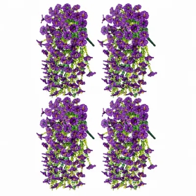 Produktbild von 4 Stück Hängend Künstliche Blumen für Draußen, Terrasse, Veranda, Zuhause, Lila