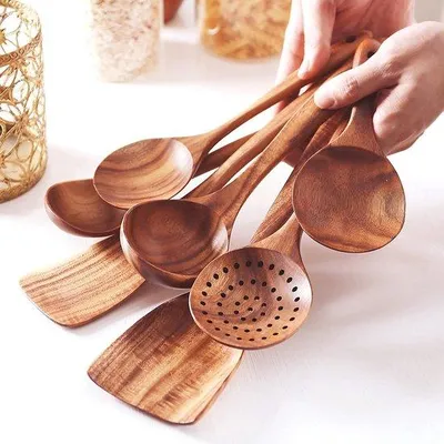Image de Lot de 8 spatules en teck pour la cuisine