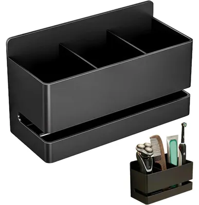 Image de Support pour brosses à dents en aluminium, fixation murale sans perçage, 3 compartiments, couleur noire