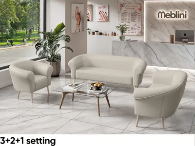 Produktbild von MEBLINI Mini Sofa Set 3-2-1 für Wohnzimmer - Mini Lounge für sechs Personen - Küchensofa - Sofa Klein - Sitzgarnitur - Polstergarnitur - Sofagarnituren - EMILIA - 3+2+1 - Beige Kunstleder
