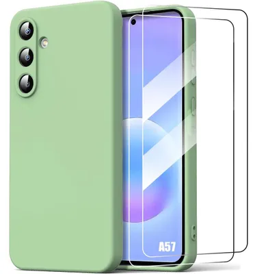 Image de Coque + 2 Verres Trempés pour Samsung Galaxy A57 5G, Silicone Liquide Ultra Slim Souple Mat Vert