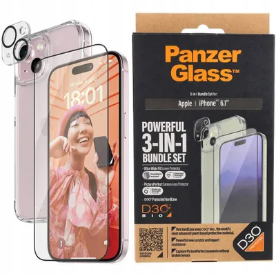 Produktbild von PanzerGlass ® 3-in-1 Set iPhone 15, Apple, Apple - iPhone 15, Trockene Anwendung, Schockresistent, Transparent, 1 Stück(e)