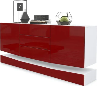 Produktbild von Vladon Sideboard City, Germany, Weiß matt/Bordeaux Hochglanz - Moderne Kommode für Ihr Wohnbereich (178 x 72 x 38 cm)