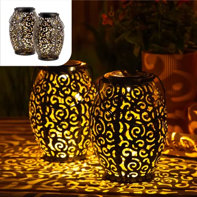 Produktbild von GADGY® Solarlaterne fur Außen Wasserdicht - Set 2 Stuck Orientalische gartenlaternen aus metall IP44 - 21,5 x 15 cm. - stehlampe oder Hängelampe - Laterne Deko - Solar Laterne Outdoor