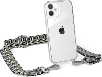 Produktbild von EAZY CASE Handykette - Verstellbarer Trageriemen kompatibel mit Apple iPhone 12 Mini, Handykordel mit transparenter Silikon-Hülle, Band in Grün