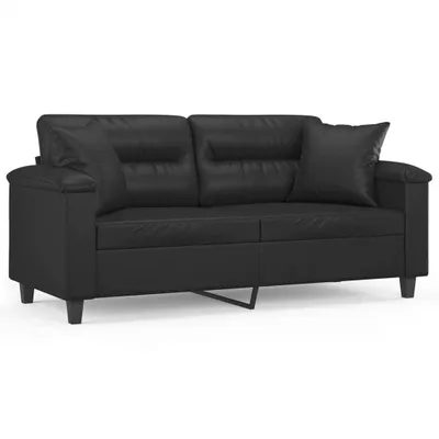 Produktbild von 2-Sitzer-Sofa mit Zierkissen Schwarz 140 cm Kunstleder