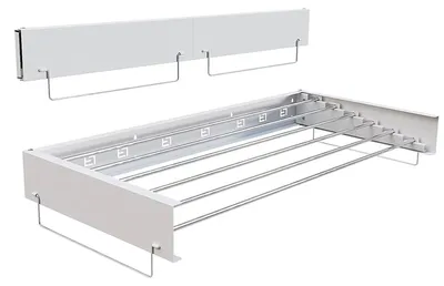 Produktbild von Wandmontierter Wäscheständer - Klappbarer Wäschetrockner - 100 cm - 6 Stangen - Edelstahl - Weiß