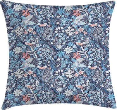 Produktbild von ABAKUHAUS Jacobean Kissenbezug, Frühlings-Themed Blumendamast mit Petals Oriental Motiv auf Streifen, 45 x 45 cm, Blaugrau Mehrfarbig