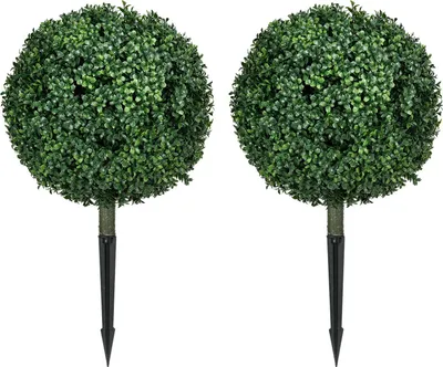 Image de lot de 2 buis artificiels grand 70 cm plante artificielle avec protection UV, plantes artificielles comme les vraies avec piquets pour salon chambre bureau jardin décoration moderne