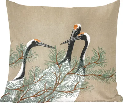 Produktbild von MuchoWow® Zierkissen Sofakissen Wohnzimmer Dekokissen 45x45 cm Blätter - Kranich - Japanisch - Vintage - Schlafpolster - Polster für das Sofa